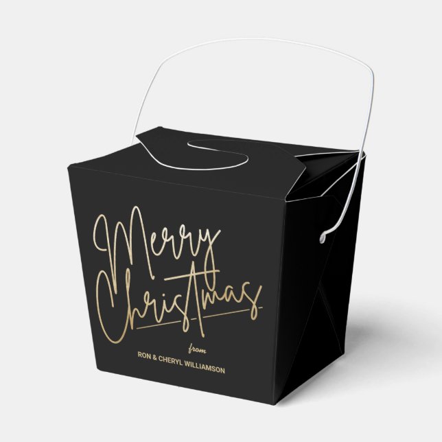 Gold Merry Christmas Black Favor Box (Front Side)