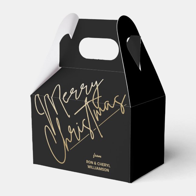 Gold Merry Christmas Black Favor Box (Front Side)