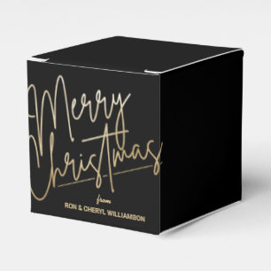 Gold Merry Christmas Black Square Favor Box