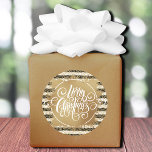Gold Merry Christmas Black White Stripes Classic Round Sticker<br><div class="desc">Merry Christmas in chic white lettering on a splash of gold on a background of modern gold squiggles and dots over black and white stripes. Stickers come in 2 sizes and several shapes. MATCHING items in our collection.</div>