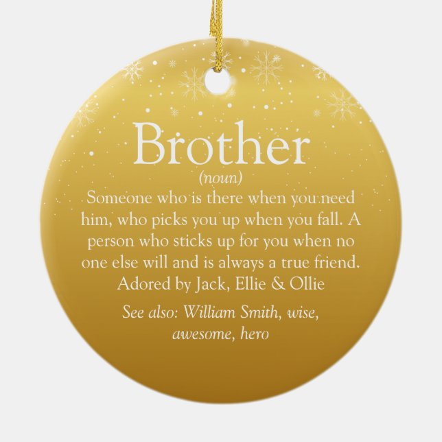 Gold Merry Christmas Cool Fun Brother Definition  Ceramic Ornament (Back)