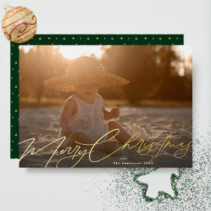 Gold Merry Christmas Elegant Calligraphy Photo Foil Holiday Card
