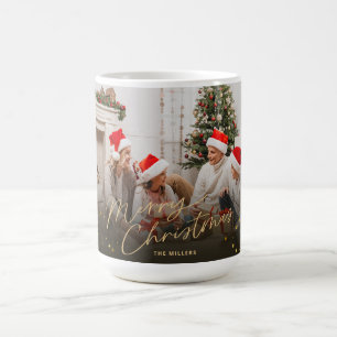 Gold Merry Christmas Family Photo holiday card Coffee Mug