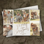 Gold Merry Christmas Five Photos Holiday Card<br><div class="desc">Multi photo Christmas holiday cards feature your names and the words Merry Christmas in chic gold lettering on a off white background. Just upload your favourite family photos and add your family personalization on the back. Select Matte for heaviest paper and High Definition for best photo quality.</div>