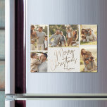Gold Merry Christmas Five Photos Magnetic Card<br><div class="desc">Multi photo Christmas holiday MAGNETIC cards feature your family name and the words Merry Christmas in chic gold lettering on a off-white background. MORE DESIGNS and colours in our store.</div>