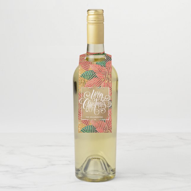 Gold Merry Christmas Floral Bottle Tag (On Bottle)