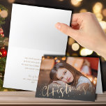 Gold Merry Christmas Folded Photo Holiday Card<br><div class="desc">Send holiday cheer with this simple Christmas greeting card featuring MERRY CHRISTMAS over your photo on the front and your personal greeting and names on the inside. INSTANT DOWNLOAD,  PRINTED or both!</div>