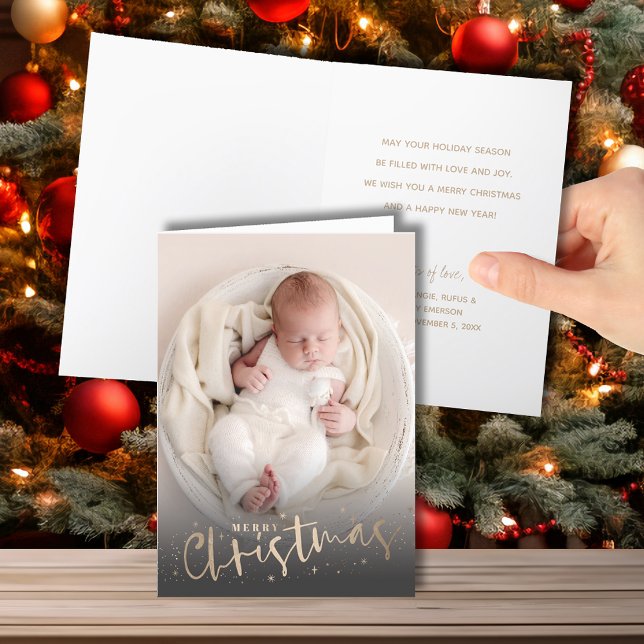 Gold Merry Christmas Folded Photo Holiday Card (Creator Uploaded)