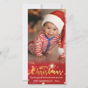 Gold Merry Christmas, Gold & White Lights Holiday Card