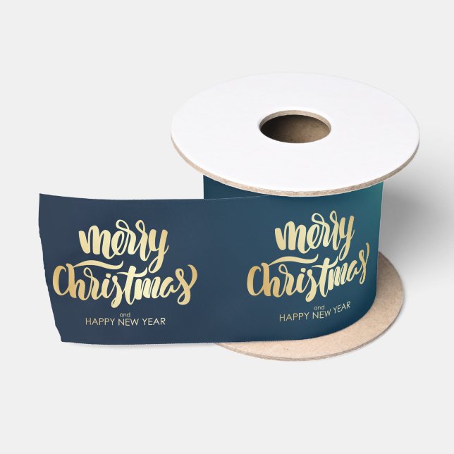 Gold Merry Christmas, Green Christmas Satin Ribbon (Spool)