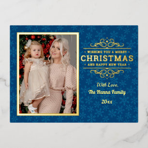 Gold Merry Christmas & Happy New Year & Snowflake Foil Holiday Postcard