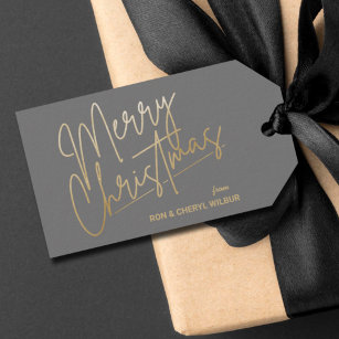 Gold Merry Christmas Luxe Grey Gift Tags