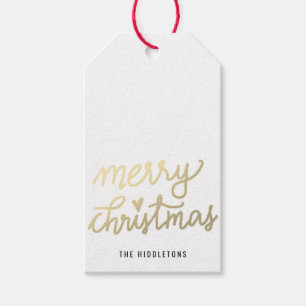 Gold Merry Christmas Modern Handwritten Script Gift Tags