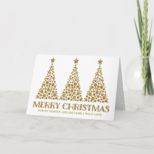 Gold Merry Christmas Nephew and Family Holiday Card