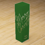 Gold Merry Christmas on Green Wine Box<br><div class="desc">Merry Christmas in a faux gold foil script and your names in chic lettering,  this green wine bottle gift box is a stylish way to package wine Christmas gifts. MATCHING items in our collection.</div>