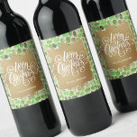 Gold Merry Christmas on Green Wine Label<br><div class="desc">Merry Christmas in chic white lettering on a splash of faux gold foil,  these wine bottle labels feature a background of modern gold squiggles over green brush strokes. Personalized with your name. MATCHING paper plates,  napkins and MORE designs in our store.</div>