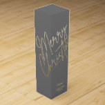 Gold Merry Christmas on Grey Wine Box<br><div class="desc">Merry Christmas in a faux gold foil script and your names in chic lettering,  these grey wine bottle gift boxes are a stylish way to package wine  Christmas gifts.</div>