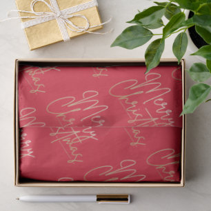 Gold Merry Christmas on Red Tissue Paper