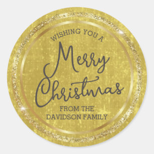 Gold Merry Christmas Personalized Classic Round Sticker