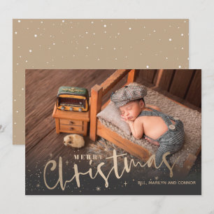 Gold Merry Christmas Photo Birth Announcements