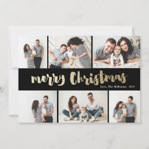 Gold Merry Christmas photo collage Holiday Card