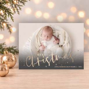 Gold Merry Christmas Photo Holiday Card