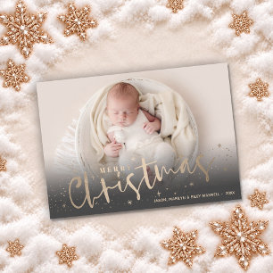 Gold Merry Christmas Photo Holiday Card