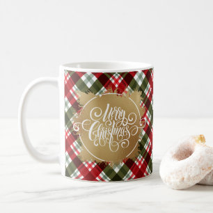 Gold Merry Christmas Plaid Coffee Mug