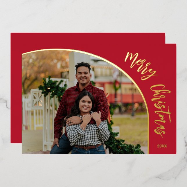 Gold Merry Christmas Script Foil Holiday Card (Front/Back)