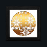 Gold Merry Christmas Snowflakes Gift Box 3<br><div class="desc">Gift box with golden snowflakes and white "Merry Christmas" in relief. You can easily add text (colour,  font,  size and position) by clicking the customize button. Don't forget the whole collection with golden snowflakes.</div>