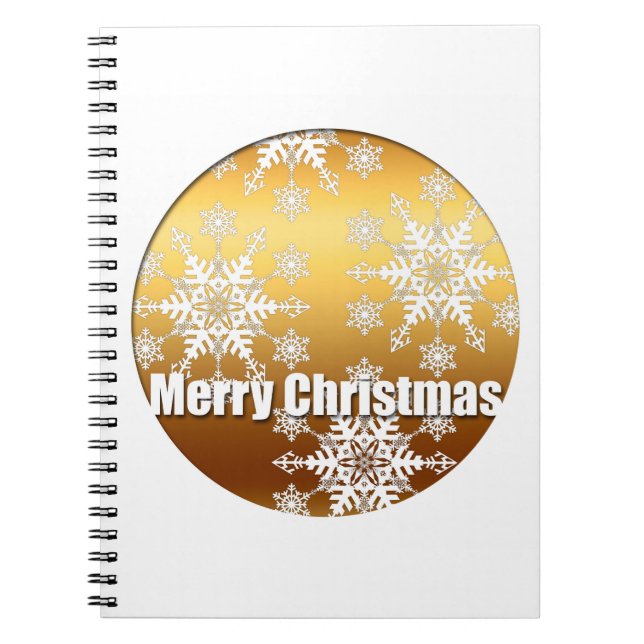 Gold Merry Christmas Snowflakes - Notebook (Front)
