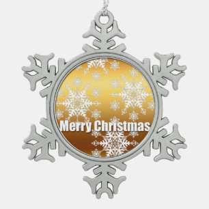 Gold Merry Christmas Snowflakes - Ornament