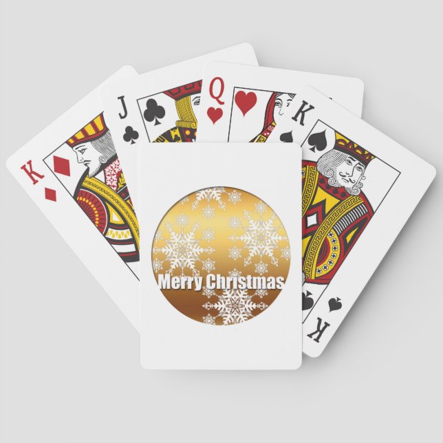 Gold Merry Christmas Snowflakes Playing Cards (Back)
