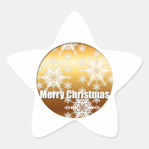 Gold Merry Christmas Snowflakes - Star Sticker