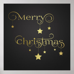 Gold Merry Christmas Stars Poster