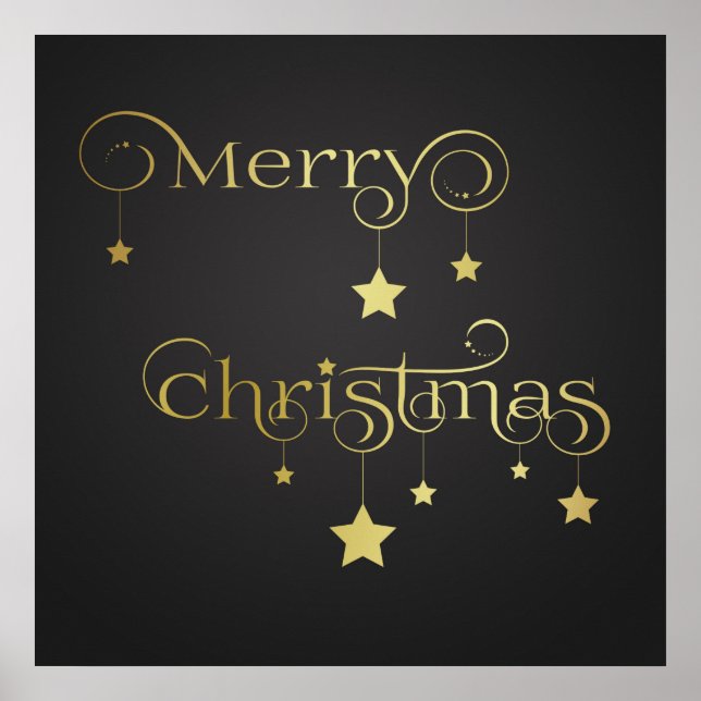 Gold Merry Christmas Stars Poster (Front)
