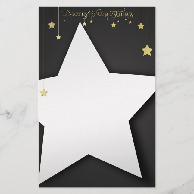 Gold Merry Christmas Stars Stationery (Front)