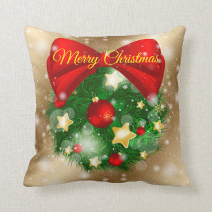 Gold Merry Christmas Throw Pillow