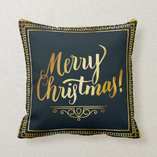 Gold Merry Christmas Throw Pillow
