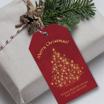 Gold Merry Christmas Tree Lights on Crimson Red Gift Tags<br><div class="desc">These beautiful gift tags feature an elegant design with a Christmas tree made completely of gold lights on a marbled crimson red background. The caption reads Merry Christmas, and there is space below for a short note or signature. Perfect way to add a sophisticated touch to your holiday gift giving....</div>