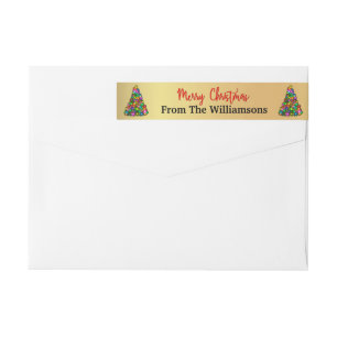 Gold Merry Christmas Trees Return Address Wrap Around Label