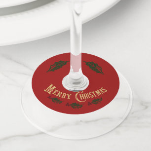 Gold Merry Christmas  Wine Glass Tag