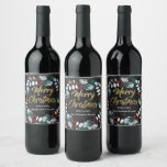 Gold Merry Christmas Wreath Wine Label Chalkboard<br><div class="desc">Perfect personalized wine labels for celebrating Christmas party or holiday hostess gifts. Chalkboard background and gold script Merry Christmas with Christmas wreath.</div>