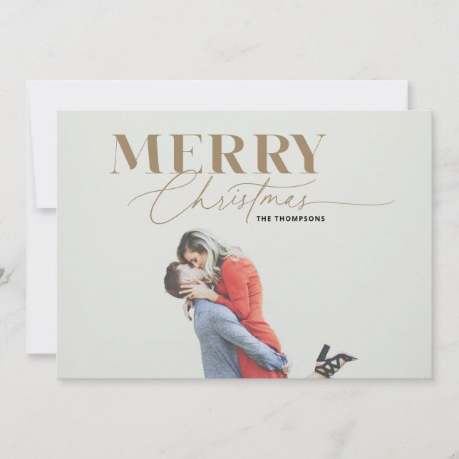 Gold Merry Magic Script Serif Christmas Photo Card (Front)