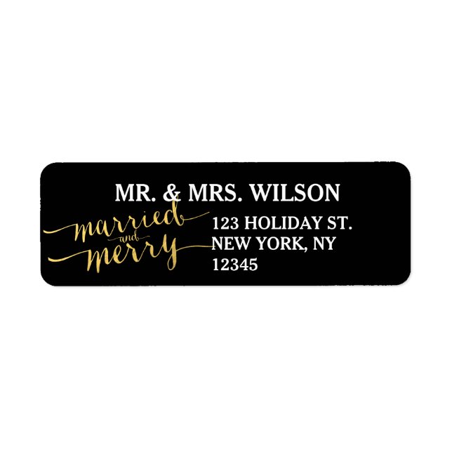 Gold Merry & Married Holiday Adresse de retour (Devant)