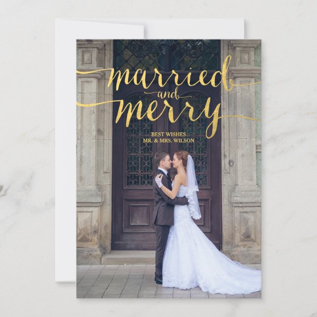 GOLD MERRY & MARRIED | HOLIDAY PHOTO CARD (Front)