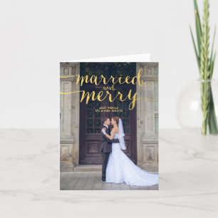 GOLD MERRY & MARRIED   HOLIDAY PHOTO NOTE CARD