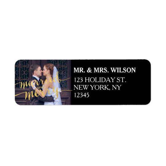 Gold Merry Married Holiday Return Address Label