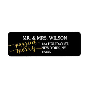 Gold Merry & Married Holiday Return Address Label