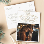 Gold Merry & Married Newly Weds Christmas Photo Postcard<br><div class="desc">Elegant and romantic swirly calligraphy lettering with a photo and custom text on the back. For more advanced customization of this design,  please click the BLUE DESIGN TOOL BUTTON above!</div>